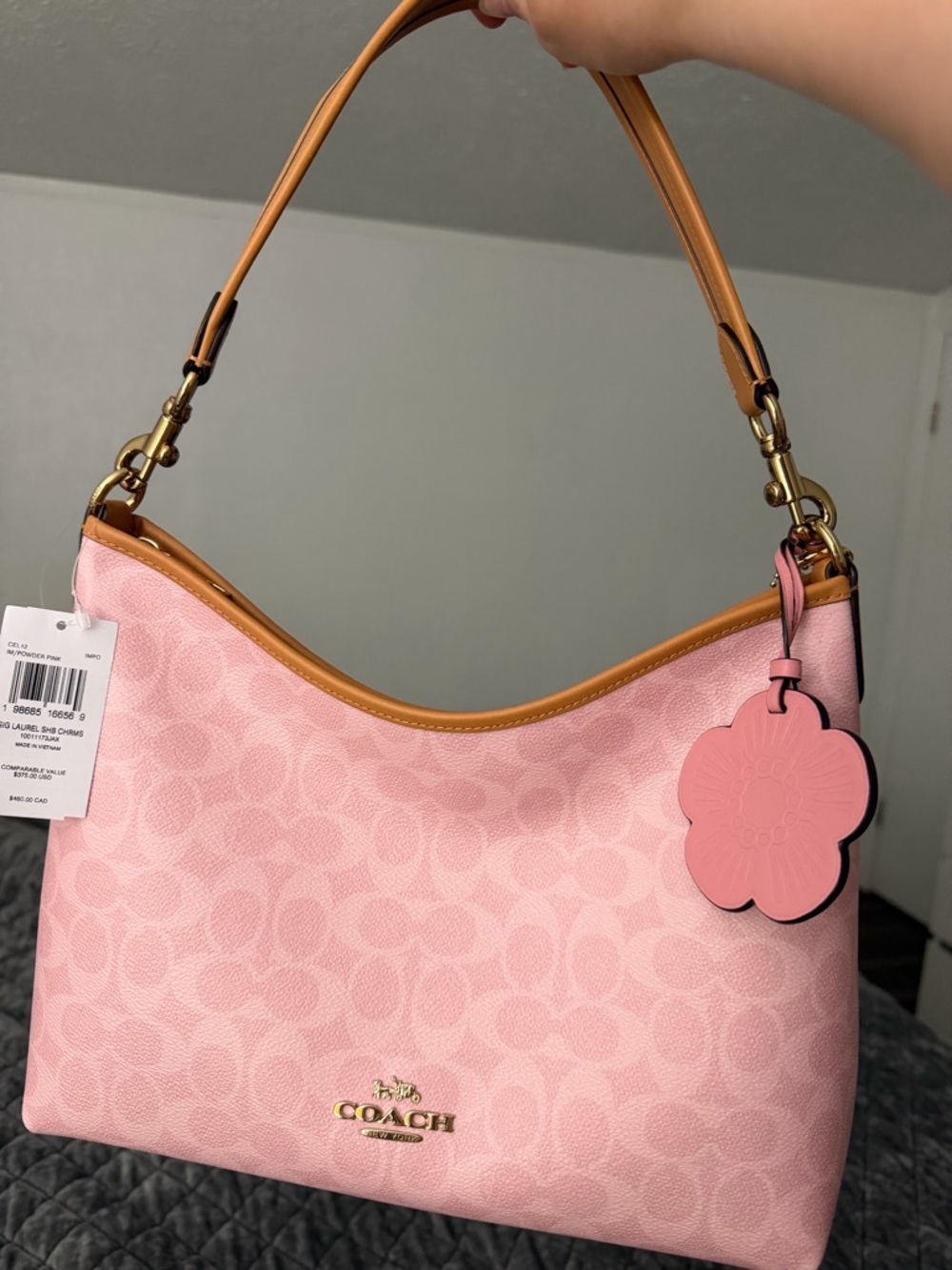 Coach Pink Signature Laurel bag with Tan Trim